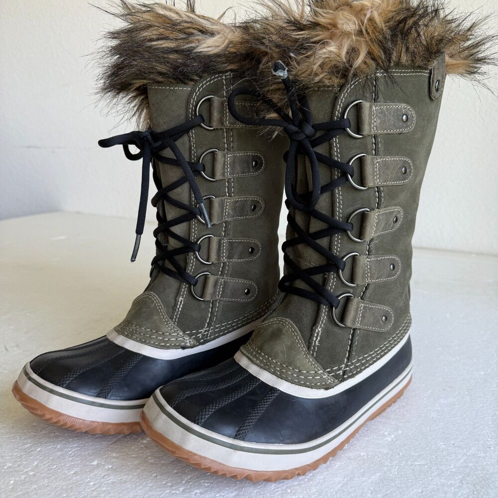 SOREL Joan of Arctic II NORI Green Suede Faux Fur Winter Boots Size 7.5